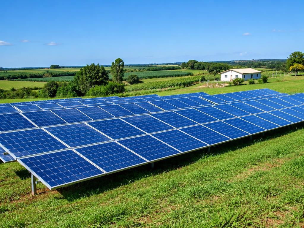Ilustração de um sistema fotovoltaico em uma propriedade rural