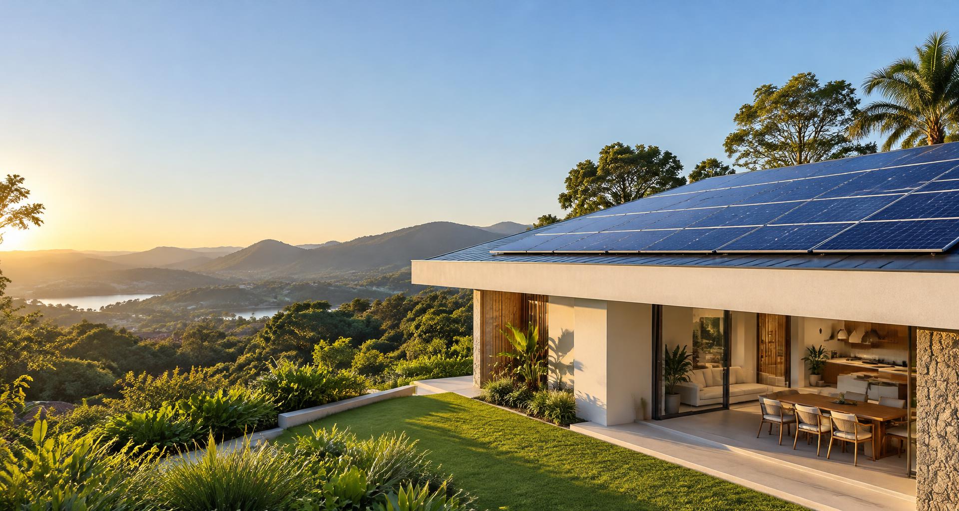 Ilustração de uma casa com painéis solares no telhado
